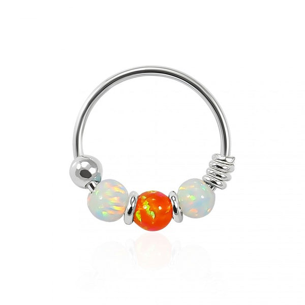 Sterling Silver Nose  ring - Synthetic opal ball