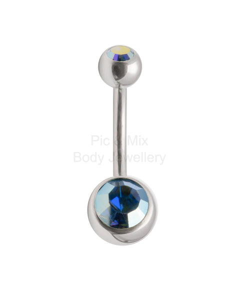 Double Gem belly bar - 1.6 x 8mm