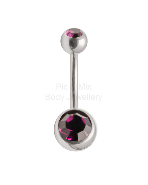 Double Gem belly bar - 1.6 x 10mm