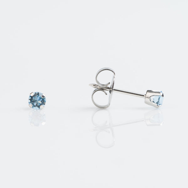 9ct white gold with 3mm tiffany set ab, Aqua or Light Pink cubic zircon earrings pierced with the Studex System 75 Gun