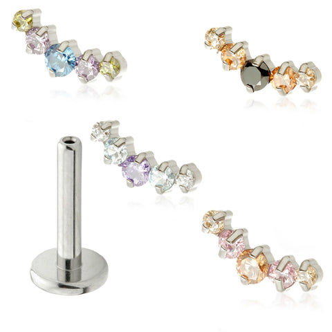 Cartilage jewellery - 5 gem prong set arc