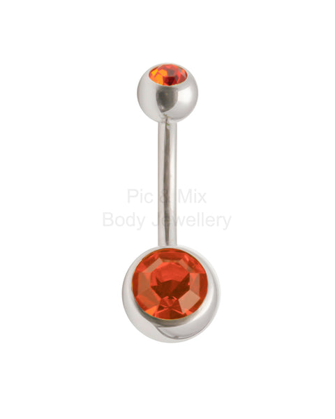 Double Gem belly bar - 1.6 x 8mm