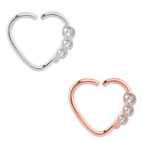 Heart 3 Gem continuous ring - Rose or Silver 1.2x10mm
