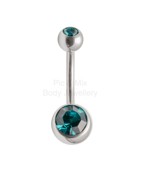 Double Gem belly bar - 1.6 x 10mm