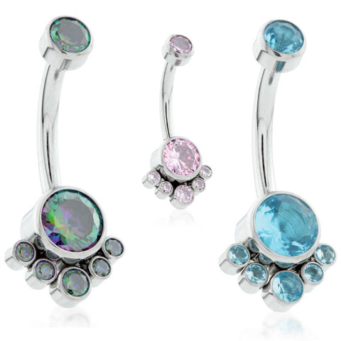 Belly Bar - Titanium Internal thread with 6 gem cluster