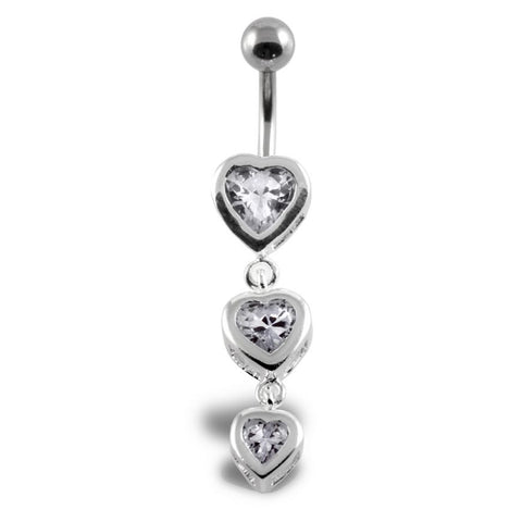 Sterling silver heart hanging belly bar 1.6x8 or 10mm