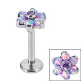 Labret bar - Titanium Flower with synthetic opals/crystal centre stone