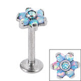 Labret bar - Titanium Flower with synthetic opals/crystal centre stone
