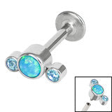 Labret bar - synthetic opal and cz mix
