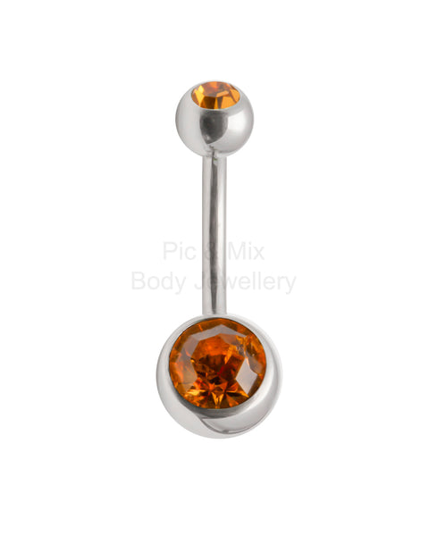 Double Gem belly bar - 1.6 x 10mm