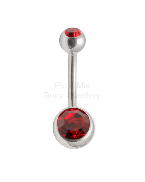 Double Gem belly bar - 1.6 x 8mm