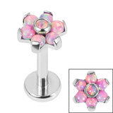 Labret bar - Flower with synthetic opal stones
