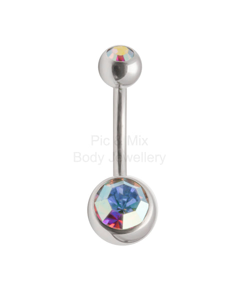 Double Gem belly bar - 1.6 x 8mm