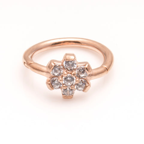 Rose gold coloured crystal flower hinge ring - Assorted Colours