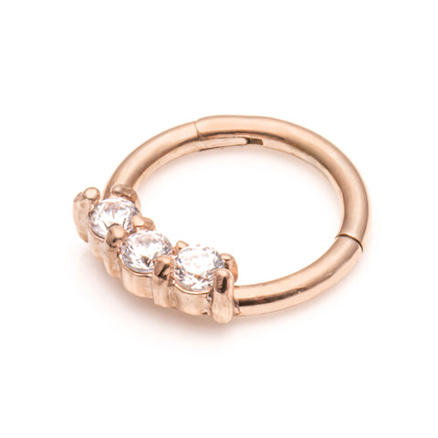 Rose gold coloured 3 stone hinged ring 8mm or 10mm