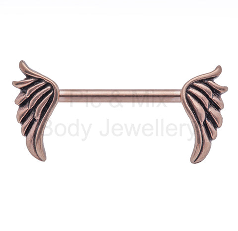 Nipple Bar- 1.6x14mm Rose  or plain Steel Angel wings