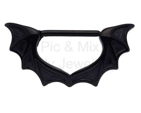 Nipple Clicker - 1.6x14mm Black Steel Bat wing