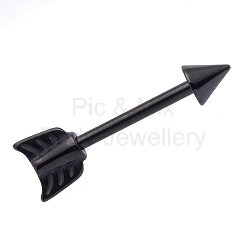 Nipple Bar- 1.6x14mm Black Steel arrow