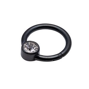 Black steel hinged Septum/Daith  Ring - 1.2x8mm