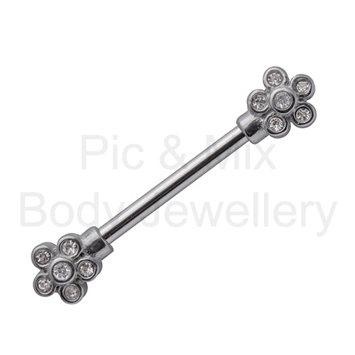 Nipple Bar - 1.6x14 or 16mm Steel Cast Crystal flowers