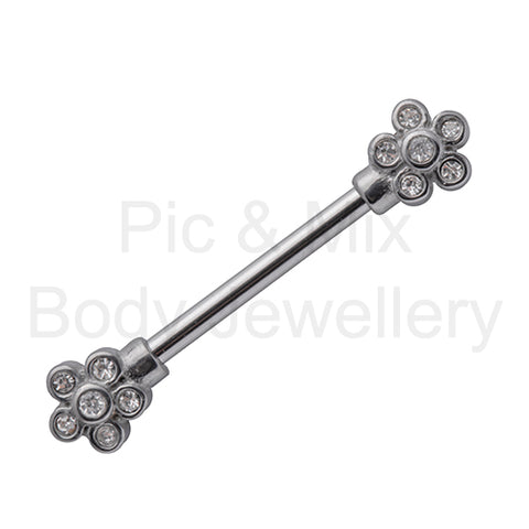 Nipple Bar - 1.6x14 or 16mm Steel Cast Crystal flowers