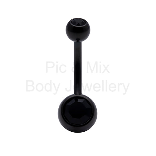 Titanium Black Double Gem Belly Bar 1.6x10mm