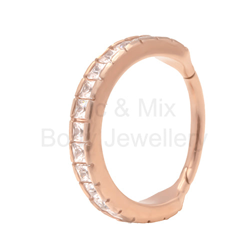 Rose gold coloured Surgical Steel Conch ring 1.2x12mm square gem