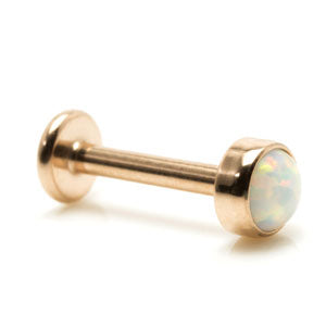 Rose gold coloured labret with synthetic opal