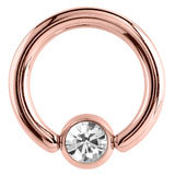 Rose gold coloured ball closure ring with crystal