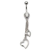 Surgical steel 1.6x10mm hanging hearts belly bar