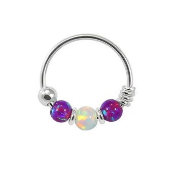 Sterling Silver Nose  ring - Synthetic opal ball