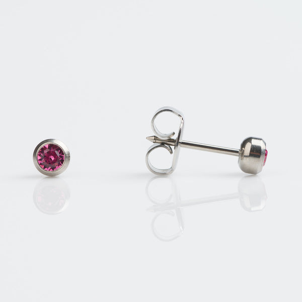 Titanium crystal bezel set 3mm earrings pierced with the Studex System 75 Gun