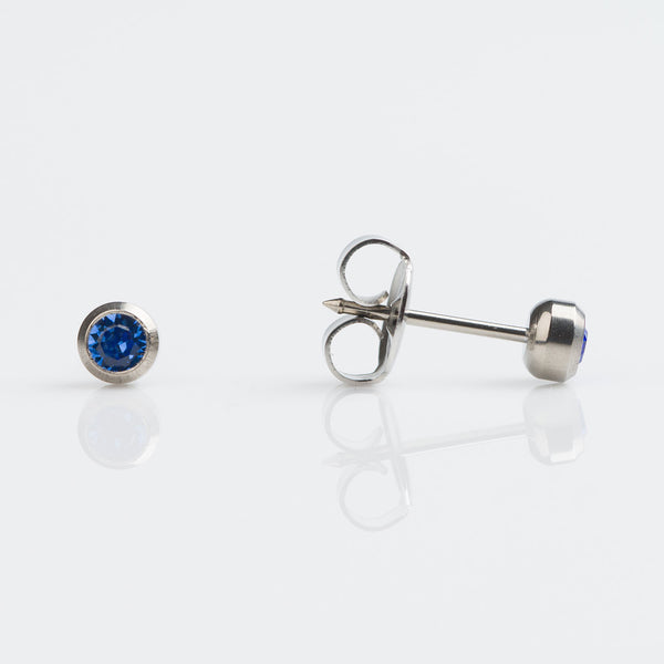Titanium crystal bezel set 3mm earrings pierced with the Studex System 75 Gun