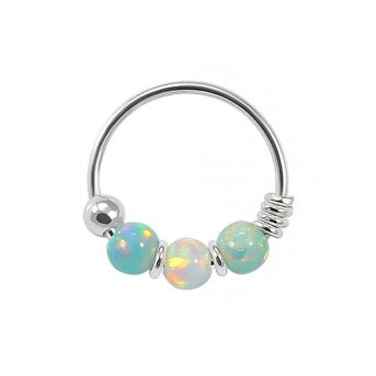 Sterling Silver Nose  ring - Synthetic opal ball