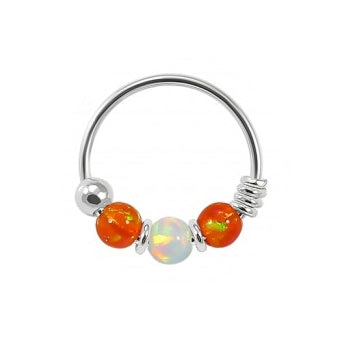 Sterling Silver Nose  ring - Synthetic opal ball