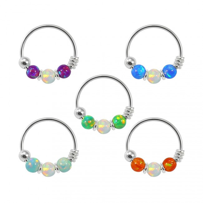 Sterling Silver Nose  ring - Synthetic opal ball