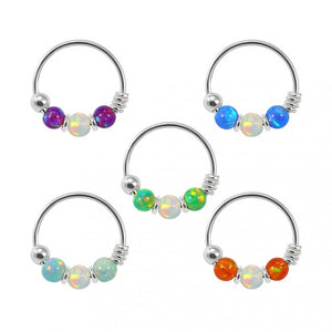 Sterling Silver Nose  ring - Synthetic opal ball