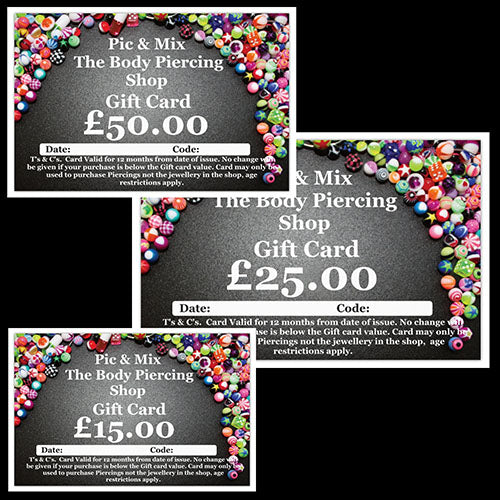 Gift Cards available as £15, £25 or £50.00