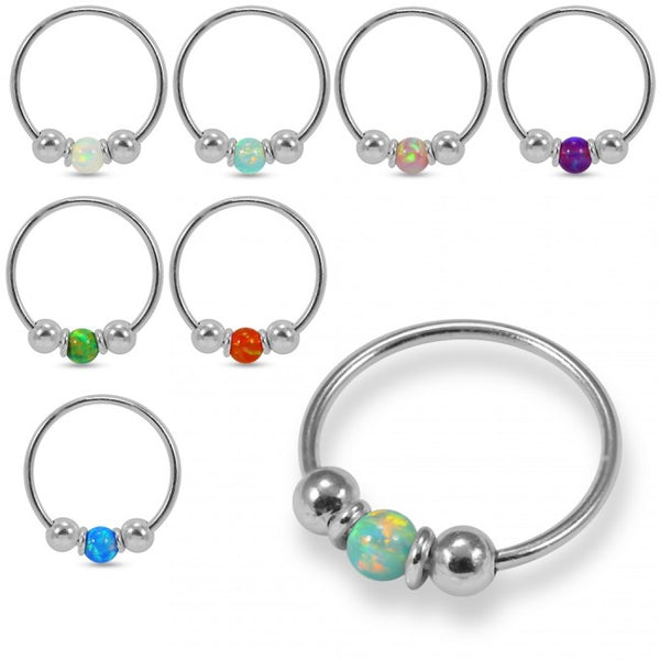 Sterling Silver Nose  ring - Synthetic opal ball