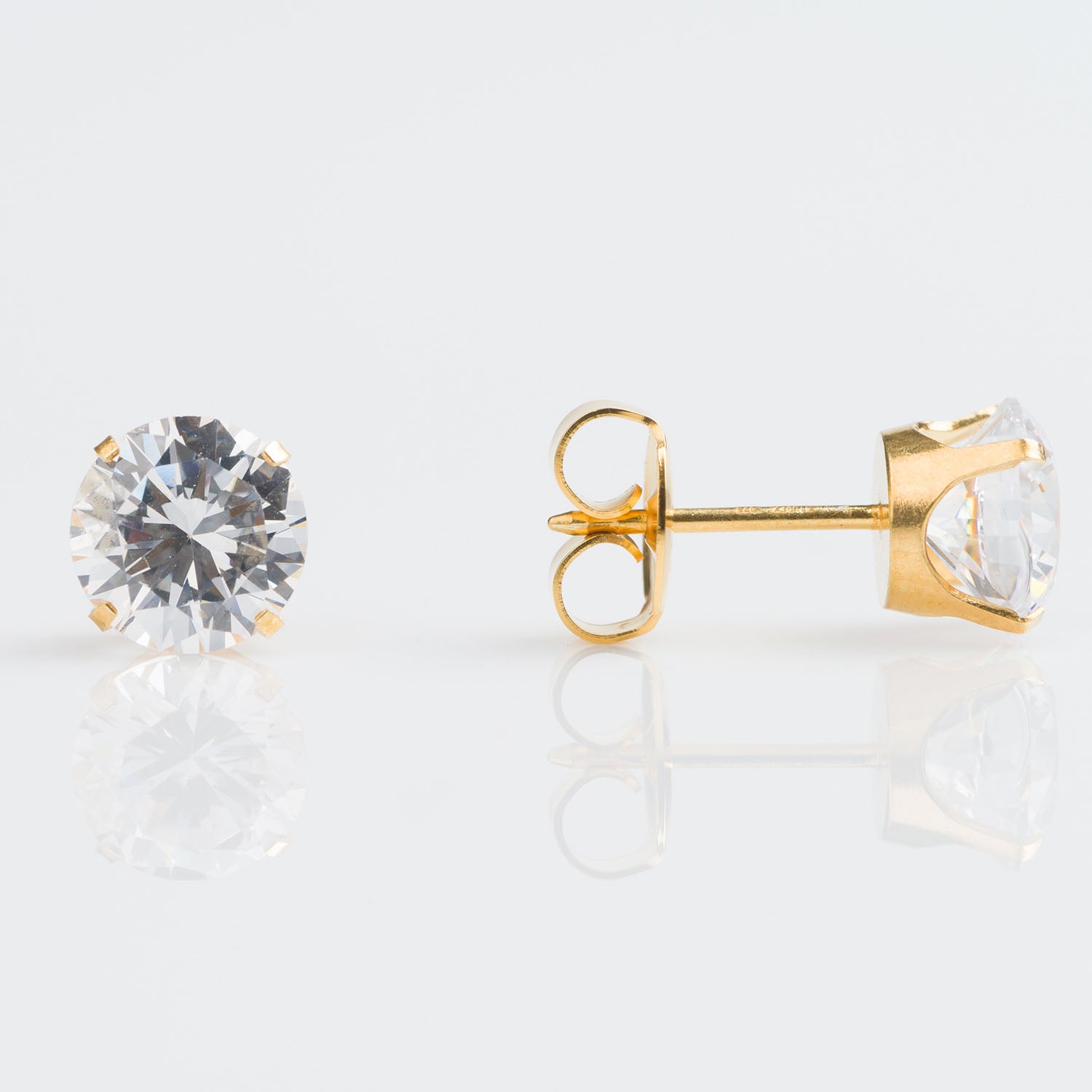 Initial Piercing - 9ct Gold 7mm Tiffany set cubic zircon earrings