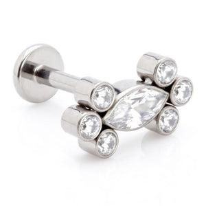 Titanium Threadless Single Marquise with Double Tri Beads labret