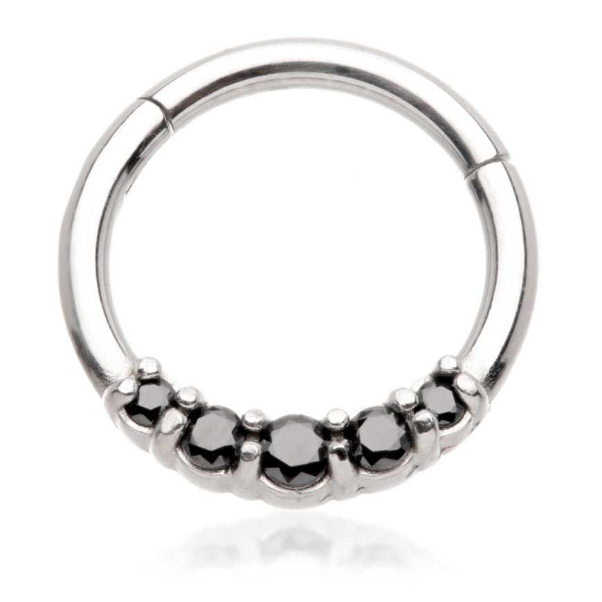 STEEL FRONT PAVÉ GEMS HINGED MICRO RING