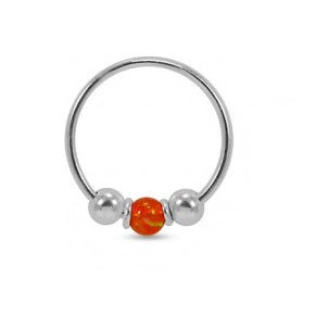 Sterling Silver Nose  ring - Synthetic opal ball