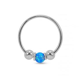 Sterling Silver Nose  ring - Synthetic opal ball