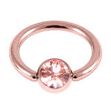 Rose gold coloured ball closure ring with crystal